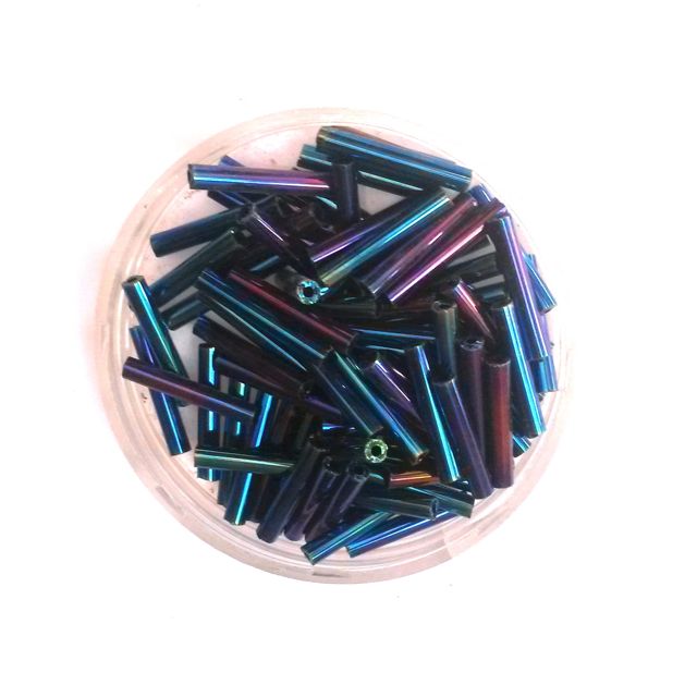 Bugle Bead Czech Glass Blue Iris Metallic 15mm