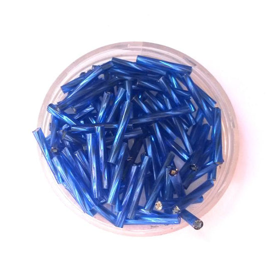 Bugle Bead Czech Glass Blue Silverlined Twist 15mm