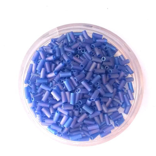 Bugle Bead Czech Glass Blue Matt AB 2' 4mm