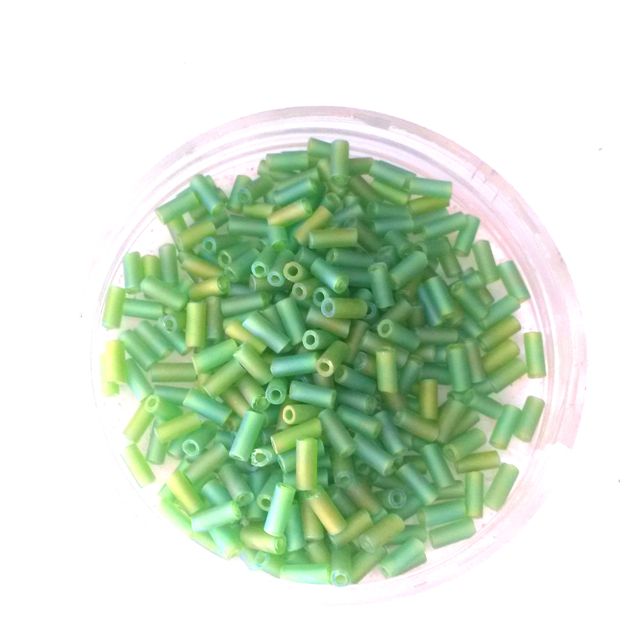 Bugle Bead Czech Glass Lime Matt AB 2' 4mm