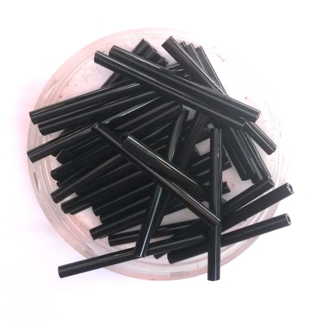 Bugle Bead Czech Glass Black Opaque 30mm