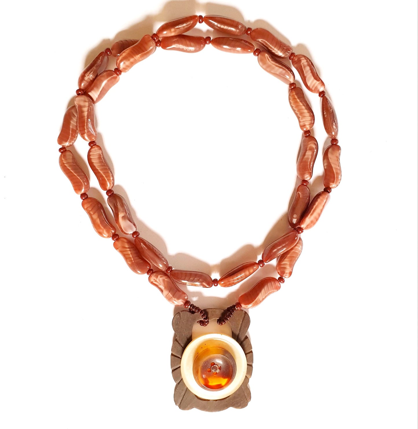 Colour Pop Button Pendant Glass Necklace Brown