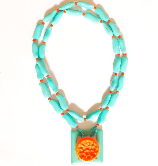 Colour Pop Button Pendant Glass Necklace Aqua