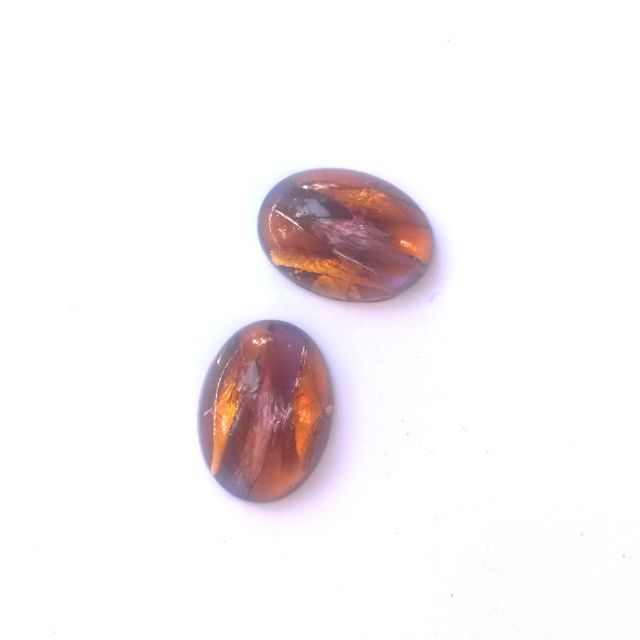 Cabochon Glass Oval 18x13mm Amethyst and Pumpkin