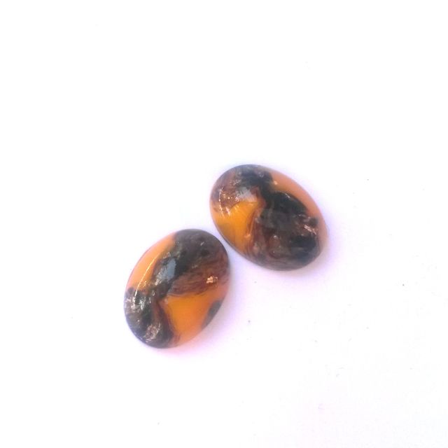 Cabochon Glass Oval 18x13mm Mustard w Gold