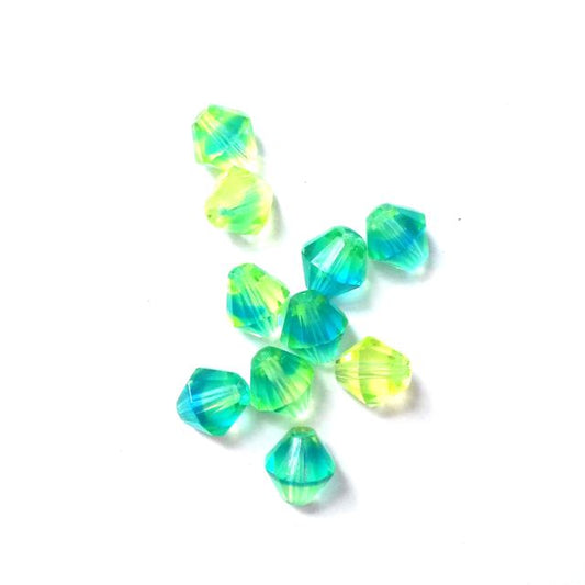 8mm Bicone Teal Jonquil Two Colour Czech Fire Polished Glass Bead