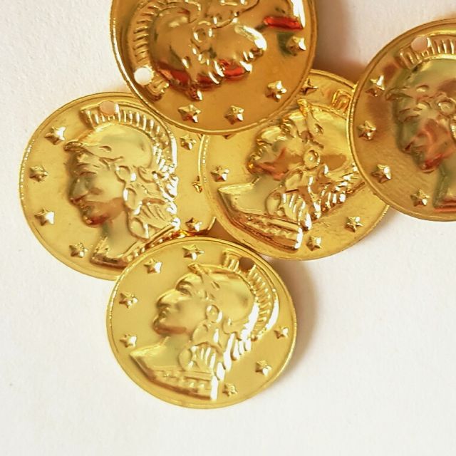 Charm Coin Old Greek Style Gold 15mm