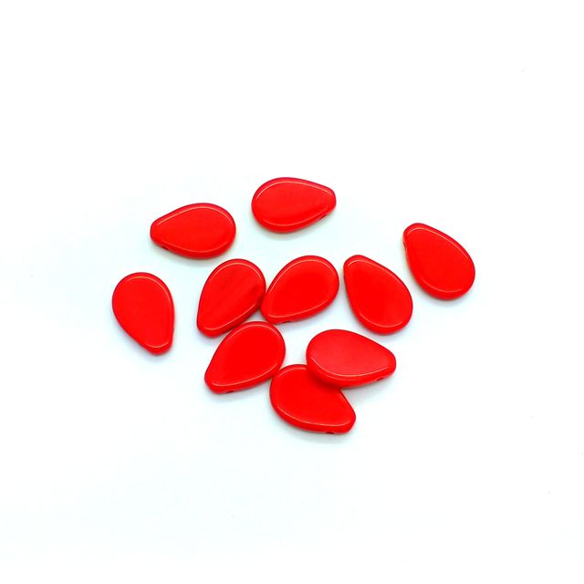 Flat Drop 12x18mm Red Opaque Flat Top Drilled Czech Glass Bead