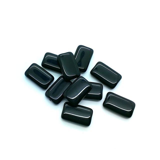 Rectangle 18x12mm Black Opaque Czech Glass Bead | Pack of 10