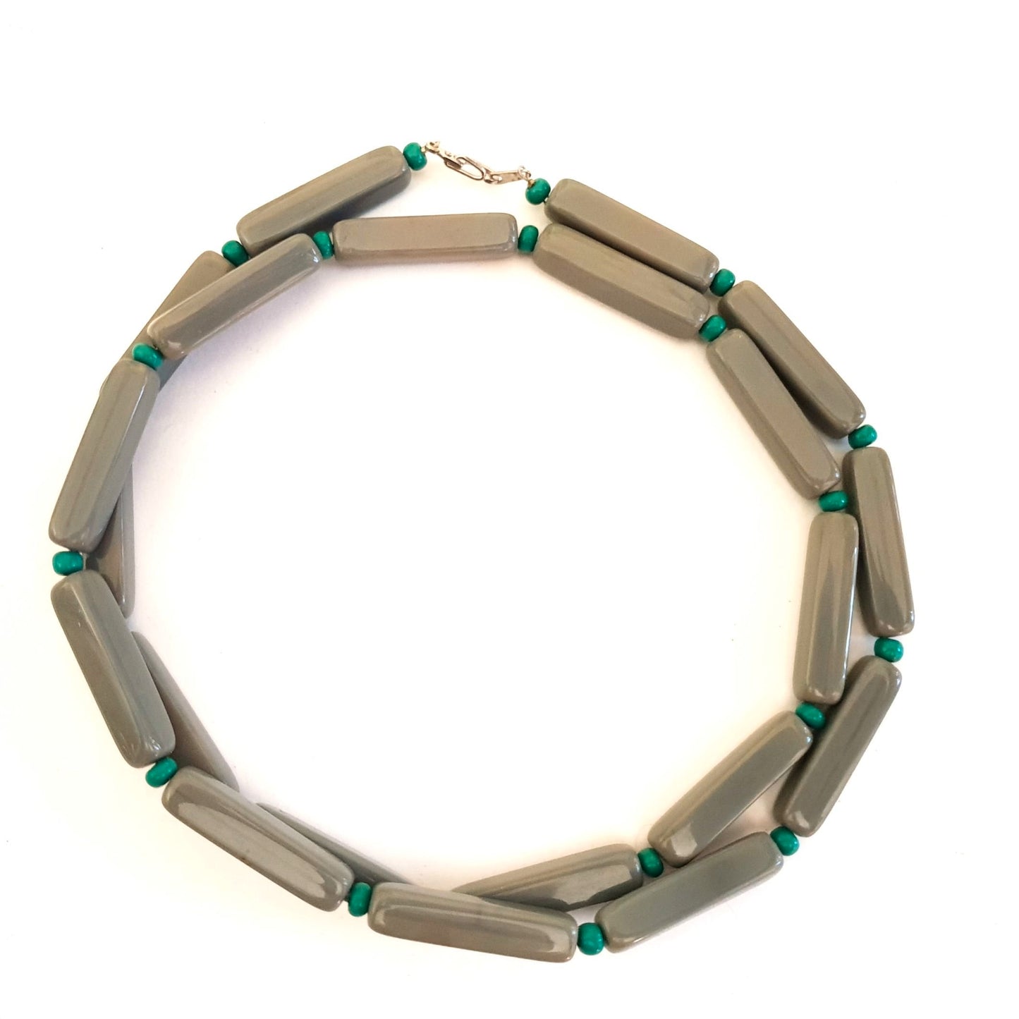 Colour Pops Bullet Grey Glass Necklace with Teal Accent Beads