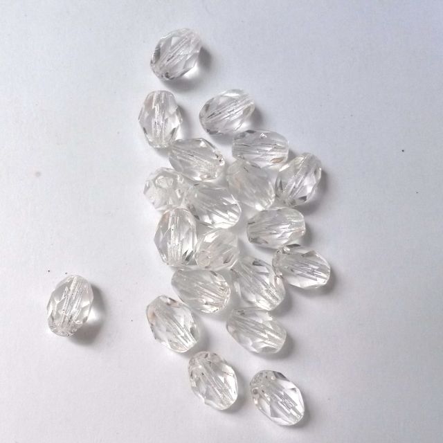 8x6mm Oval Clear Czech Fire Polished Glass Bead