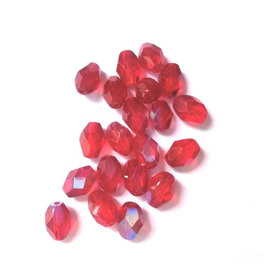 8x6mm Oval Red AB Czech Fire Polished Glass Bead