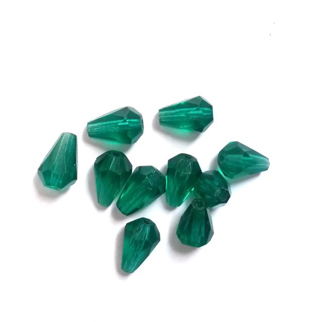 10x7mm Drop Teal Transparent Czech Fire Polished Bead