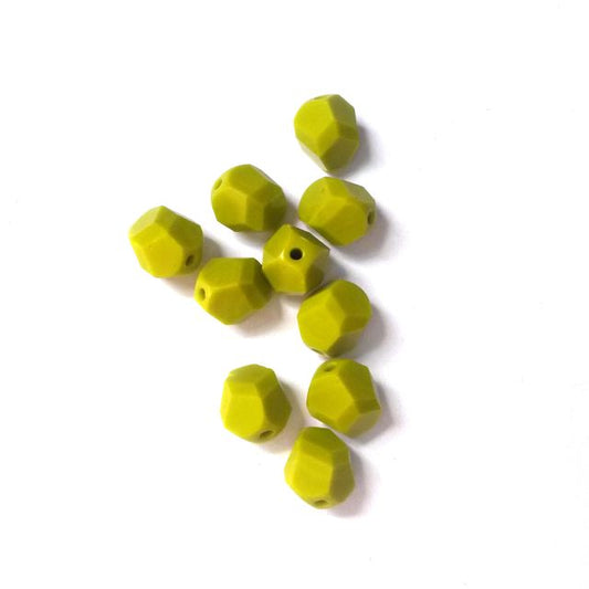 8mm Chartreuse Opaque Czech Fire Polished Glass Bead Contemporary Cut