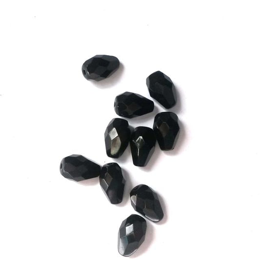 10x7mm Drop Black Opaque Czech Fire Polished Bead