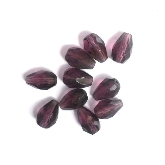 10x7mm Drop Amethyst Transparent Czech Fire Polished Drop Bead