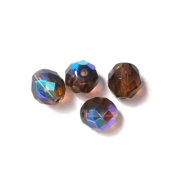 10mm AB Smoke Topaz Czech Fire Polished Bead