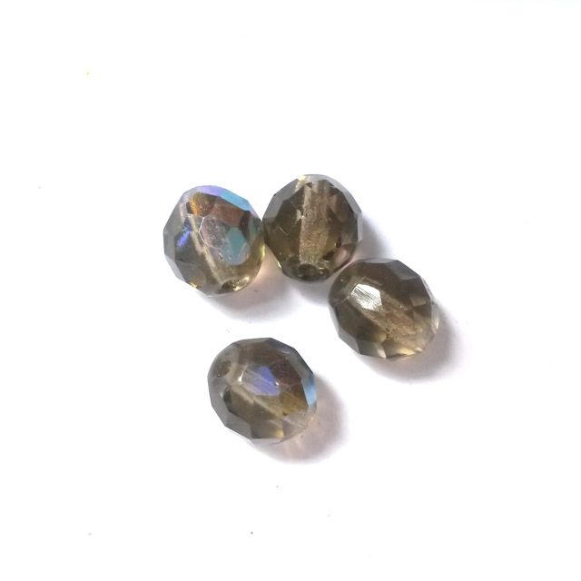 10mm AB Grey Czech Fire Polished Bead