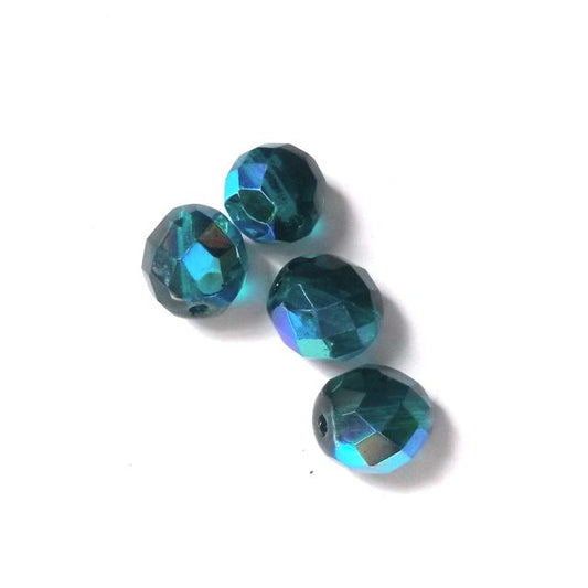 10mm AB Teal Czech Fire Polished Bead