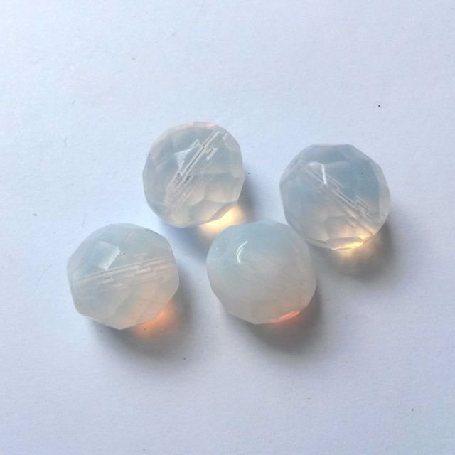 12mm Opalino White Czech Fire Polished Bead