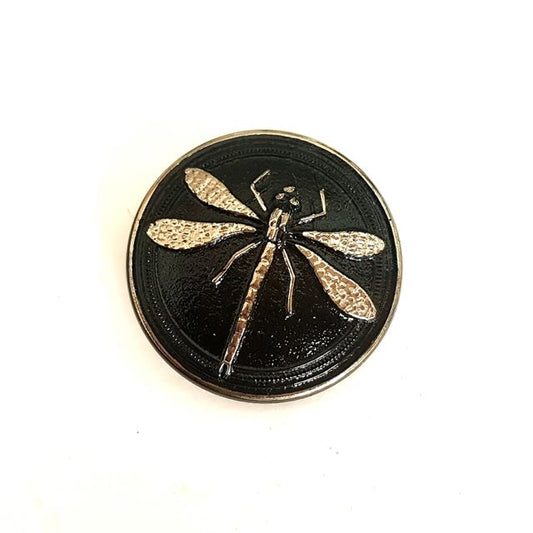 Czech Glass Button Dragonfly 27mm 12" Black Silver