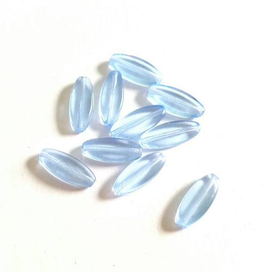 Blue Transparent Petal Pointed Oval Spindle 6x16mm Czech Bead
