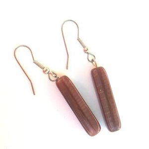 Czech Glass Tube Drop Earrings Brown Mix Satin