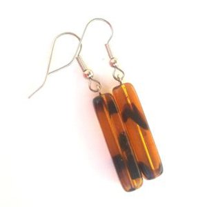 Czech Glass Tube Drop Earrings Animal Print Topaz