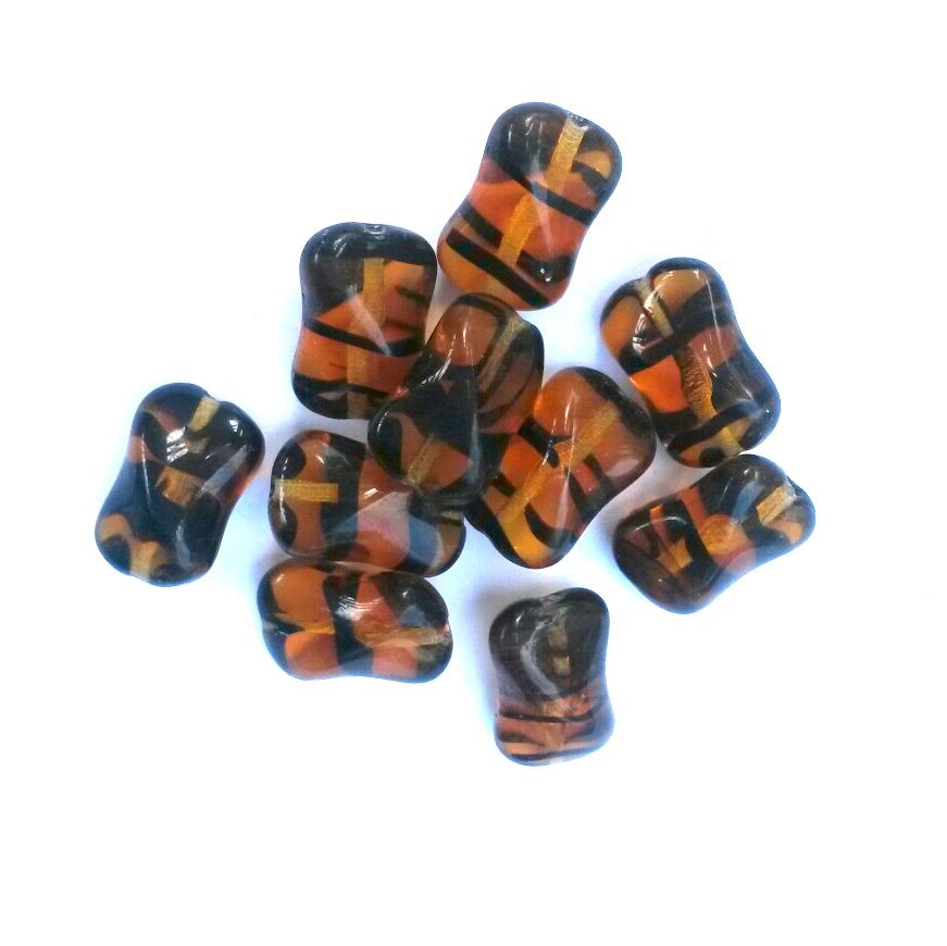 Twist Rectangle 15x10mm Topaz Animal Print Czech Glass Bead
