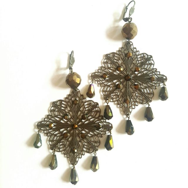 Boheme Earrings Embellished Fringe Diamond Bronze