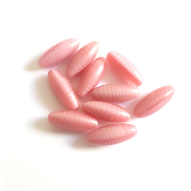 Oval 15x5mm Pink Satin Czech Glass Bead