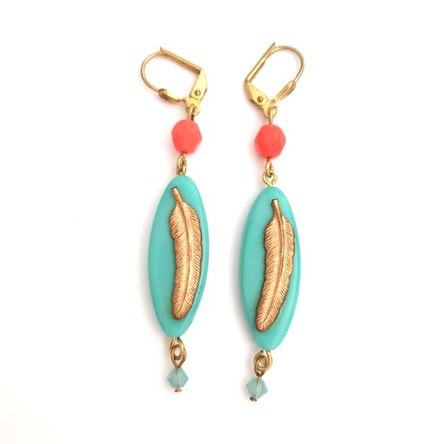 Santorini Beaded Feather Embellished Petal Earrings