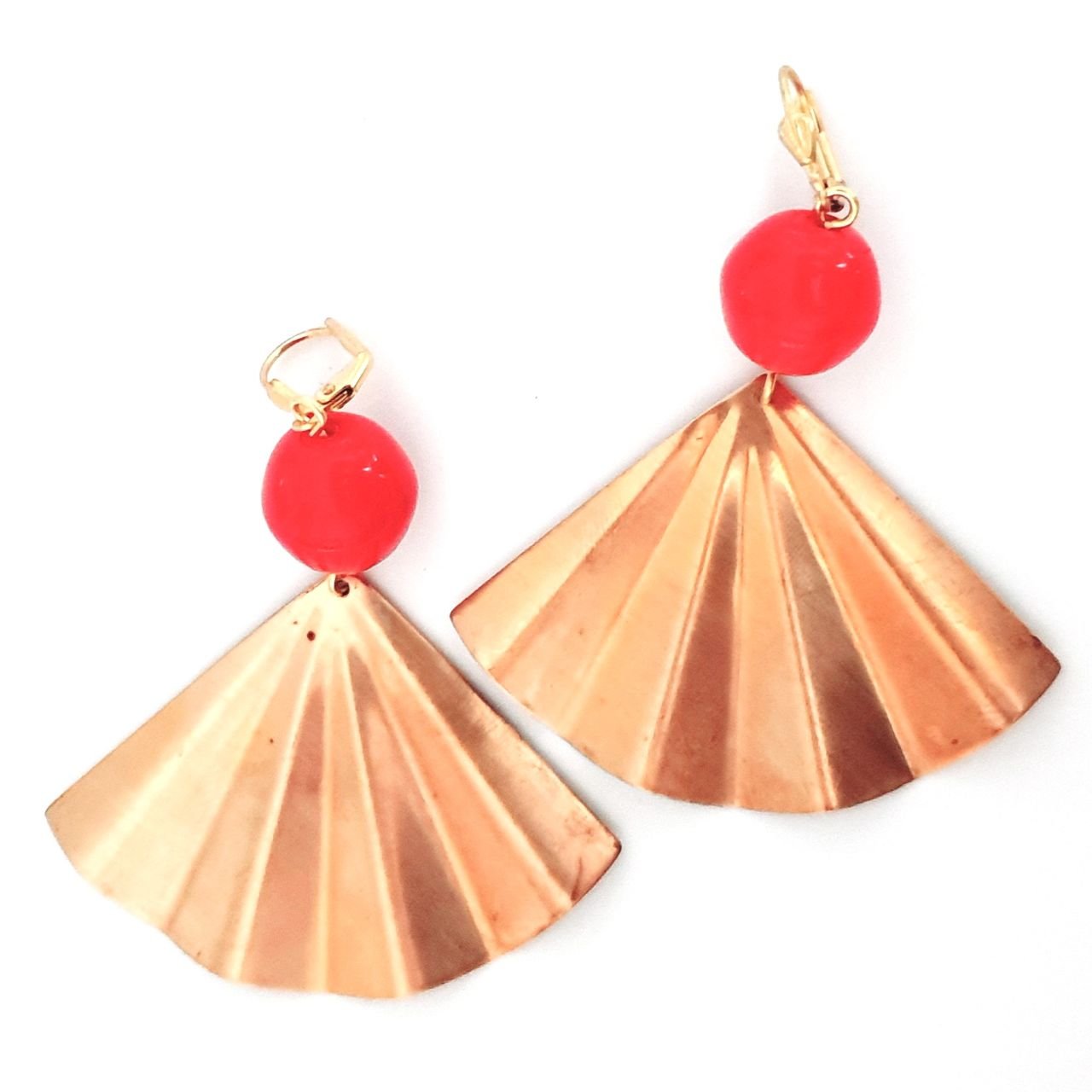 Boho Brass Earring Fan Red