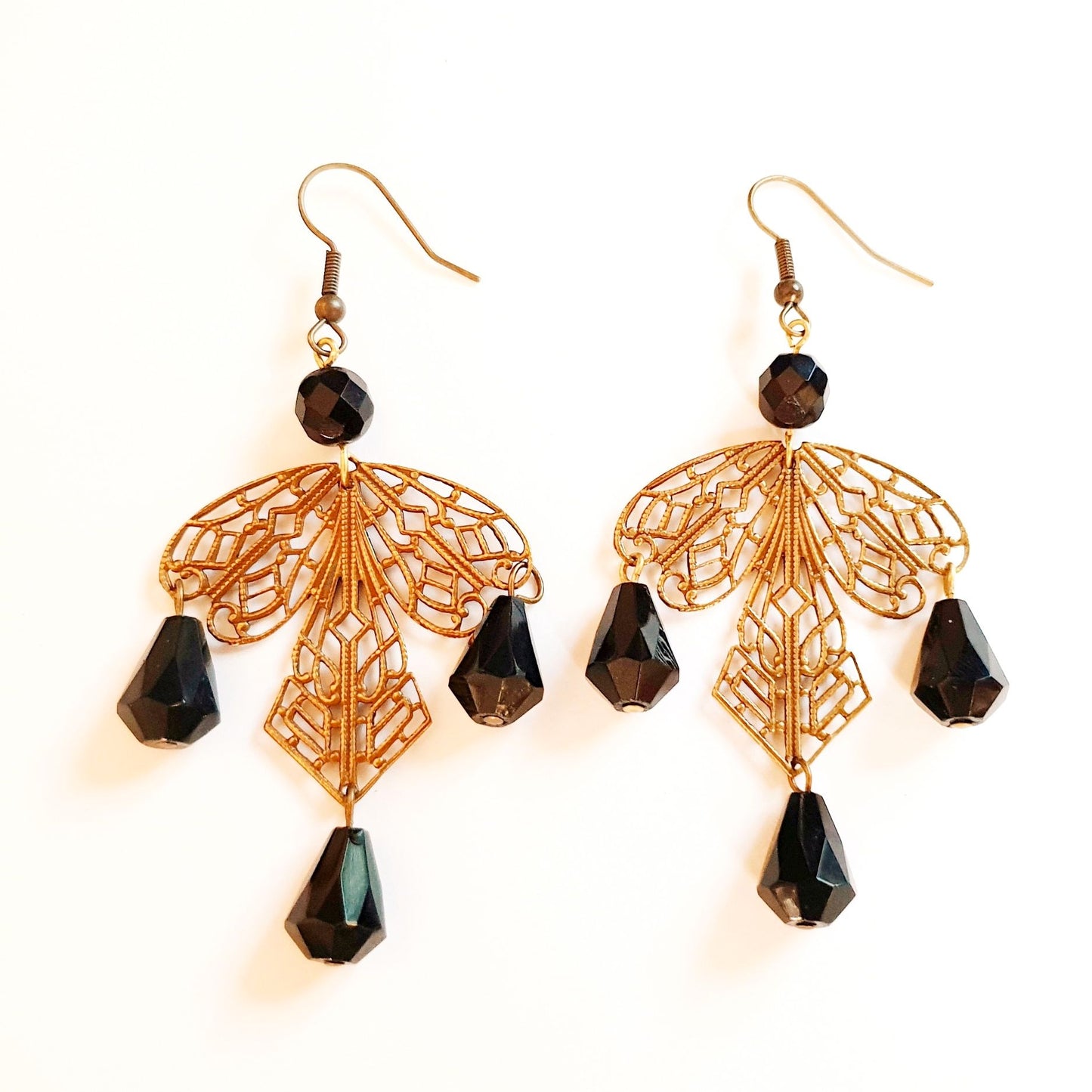 Boheme Brass Earrings Filigree Drop