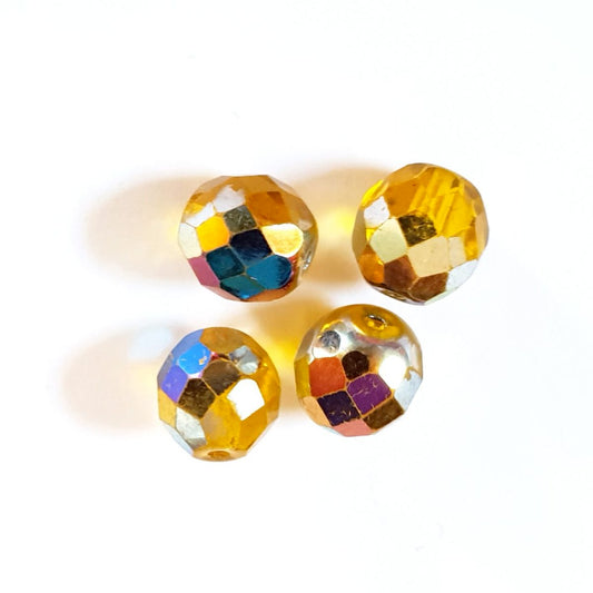 10mm Yellow Carnival Czech Fire Polished Bead