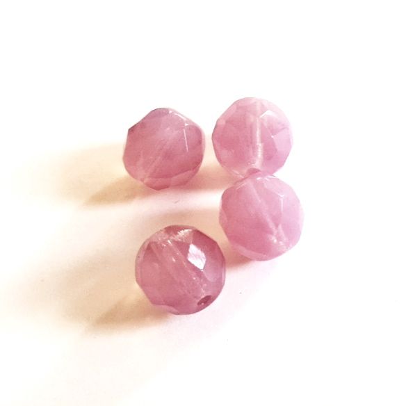 10mm Pink Opalino Czech Fire Polished Bead