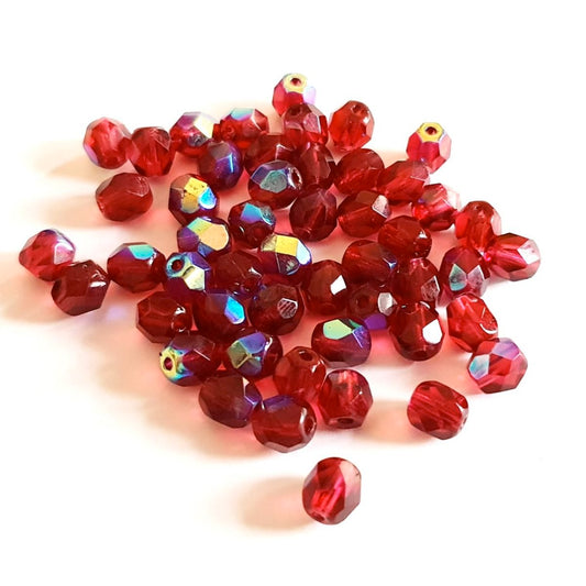 6mm Red Cherry AB Fire Polished Bead