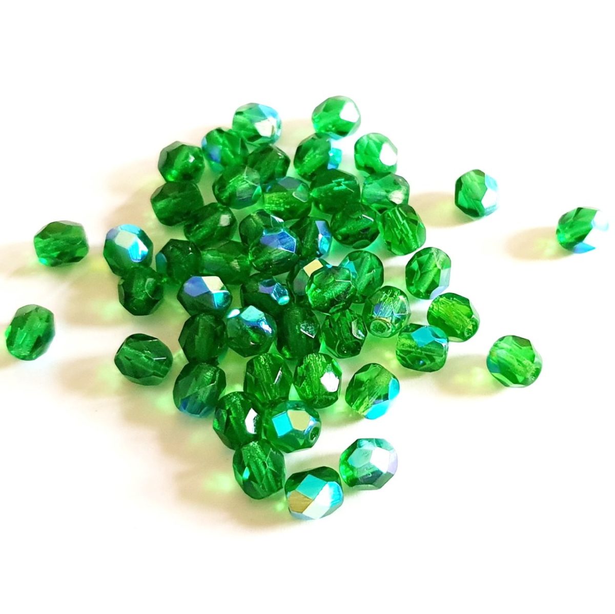 6mm Emerald AB Fire Polished Bead