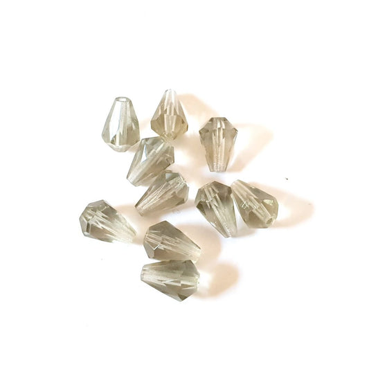 10x7mm Drop Grey Transparent Czech Fire Polished Bead