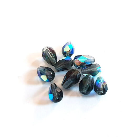 7x5mm AB Montana Blue Fire Polished Glass Crystal Drop