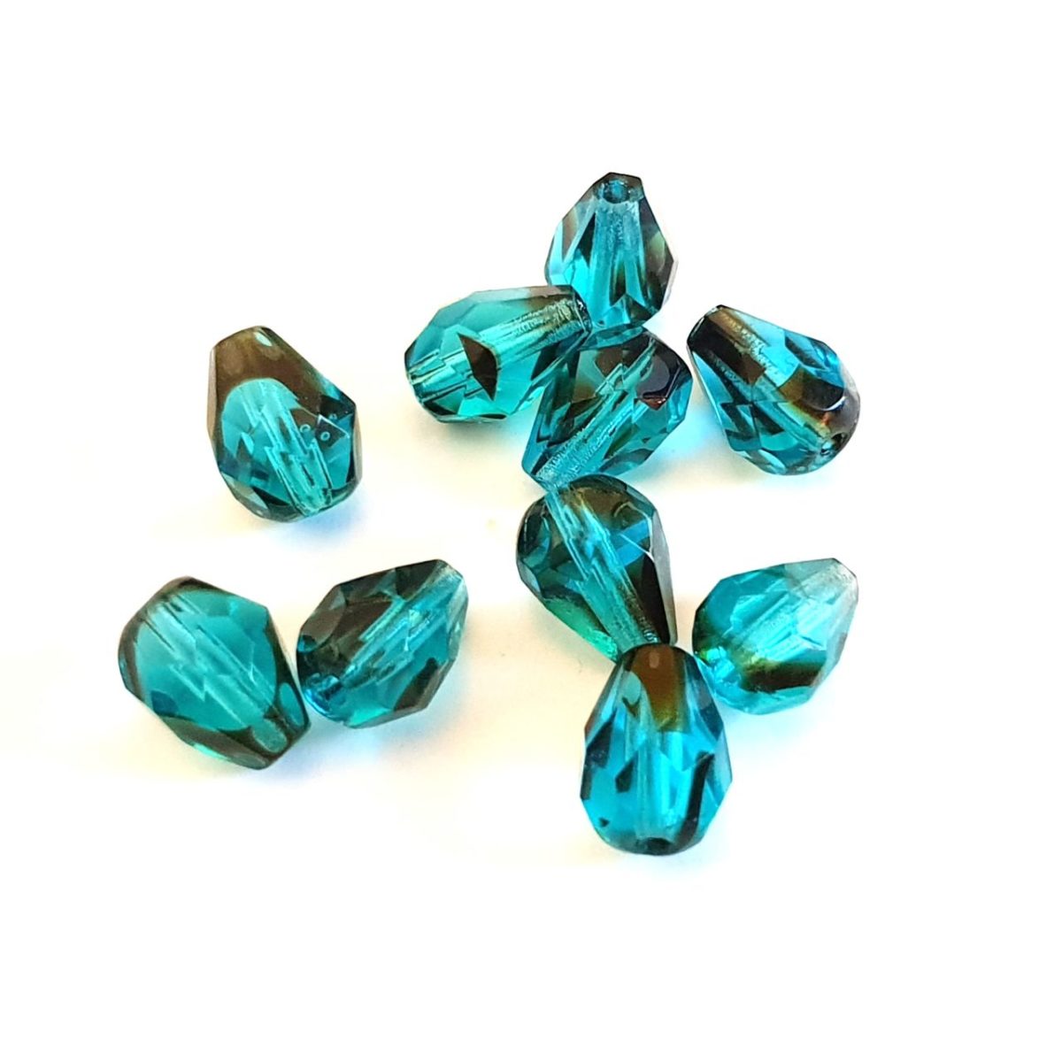 8x6mm Drop Teal Animal Print Fire Polished Glass Bead | Pack of 10