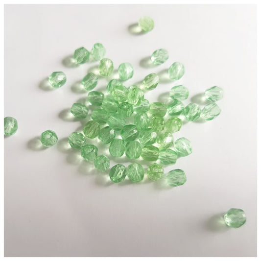 3mm Green Mint Transparent Czech Fire Polished Bead  - Pack of 100