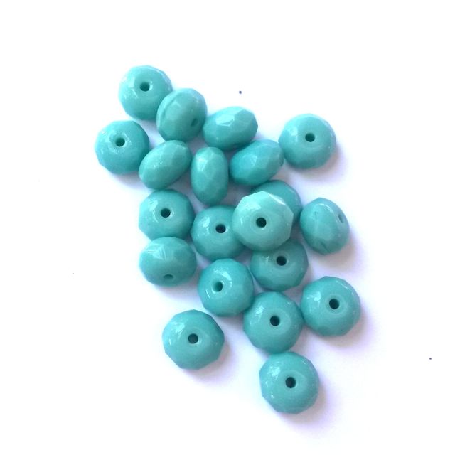 Rondelle Melon 6x9mm Aqua Opaque Czech Fire Polished Bead