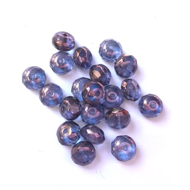 Rondelle Melon 6x9mm Amethyst Transparent Lustred Czech Fire Polished Bead