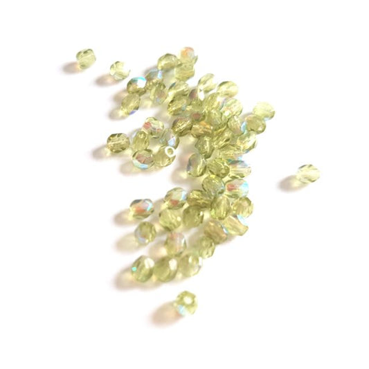 3mm Green Olive AB Czech Fire Polished Bead  - Pack of 100