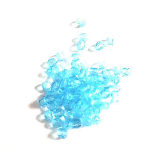 3mm Aquamarine Transparent Czech Fire Polished Bead  - Pack of 100