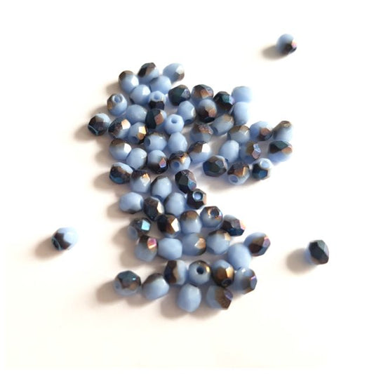 3mm Blue Mid Azura Opaque Czech Fire Polished Bead  - Pack of 100