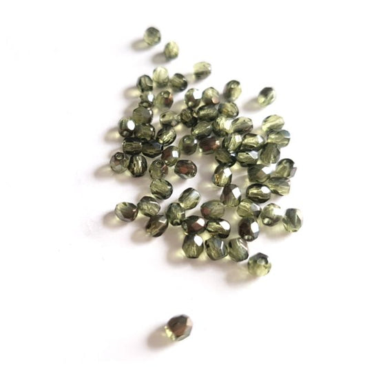 3mm Green Olive Azura Czech Fire Polished Bead  - Pack of 100