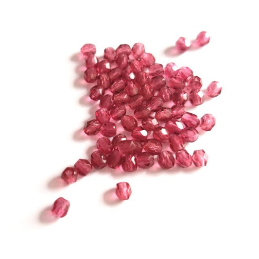 3mm Pink Fuschia Transparent Czech Fire Polished Bead  - Pack of 100