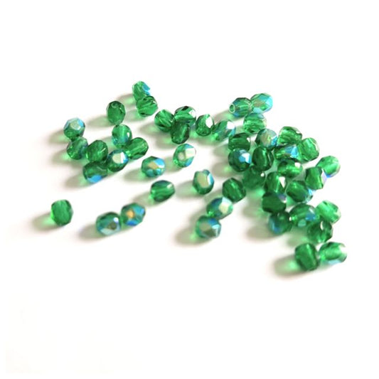 3mm Green Emerald AB Czech Fire Polished Bead  - Pack of 100